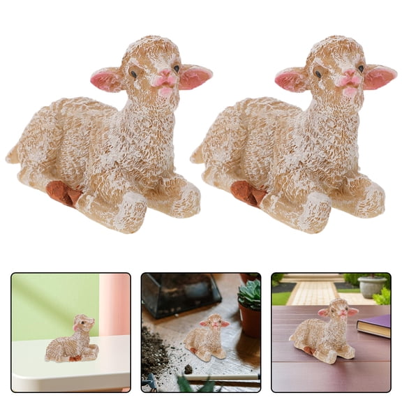 OUNONA Mini Sheep Figurine Set 4pcs Weather-Resistant White Resin Garden Decor Statues for Indoor and Outdoor Use