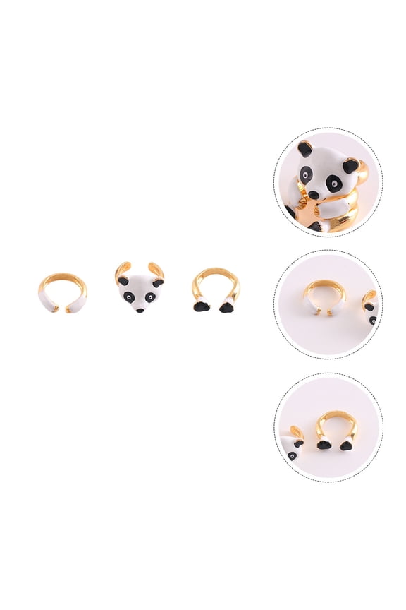 Adorable Panda Shaped Cartoon Rings for Women's Durable Alloy Detachable Adjustable Assorted Colors 1 Set