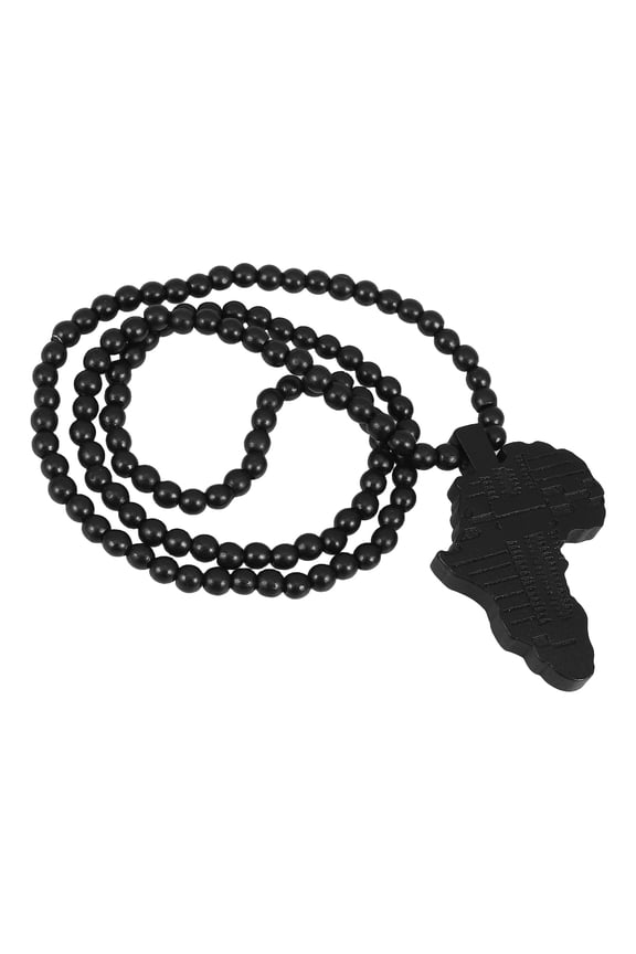 African Tribal Style Wooden Pendant Bead Chain Necklace (Black)