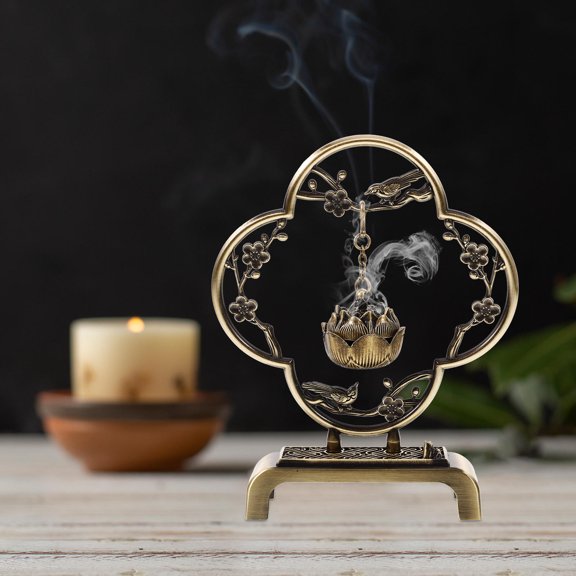 OUNONA Alloy Vintage Incense Burner for Living Room Decor Dark Brown Metal Aromatherapy Censer Ornament