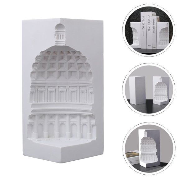 OUNONA White Architectural Building Model Bookends for Table and Shelf Decor, Decorative and Functional Home Office Accessory
