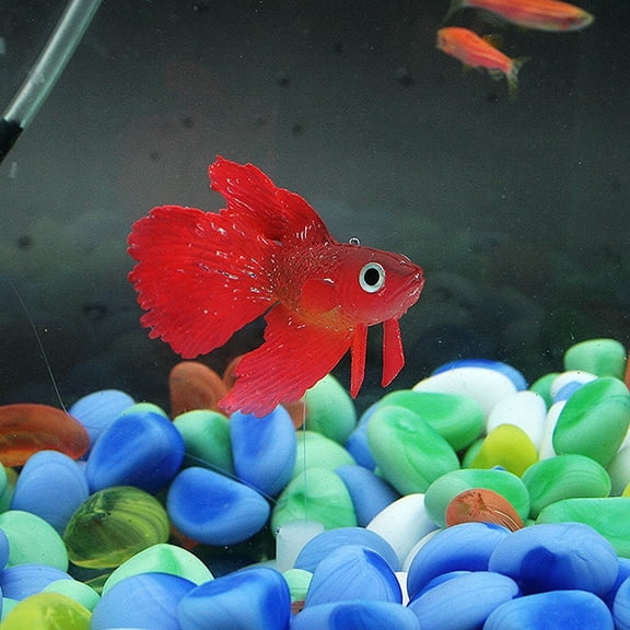 OUNONA Artificial Betta Fish Tank Decor in Red for Aquariums, Silicone with Glowing Effect
