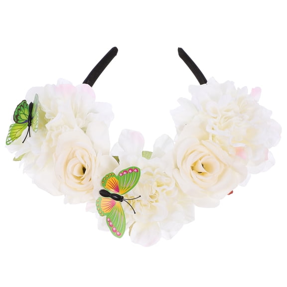 OUNONA Floral Butterfly Headband White Simulated Flower Cosplay Headpiece