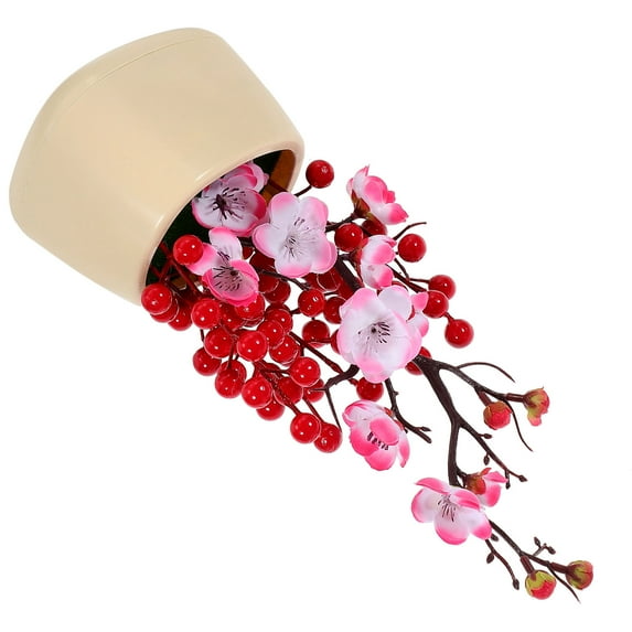 OUNONA Artificial Plum Blossom Branches Potted Tree for Asian Style Home Decor and Kitchen Decoration