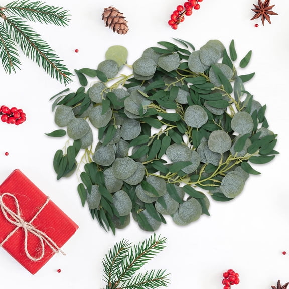 OUNONA Artificial Green Eucalyptus Leaves Garland for Bedroom Wall Decor, Faux Hanging Vine Decoration for Home