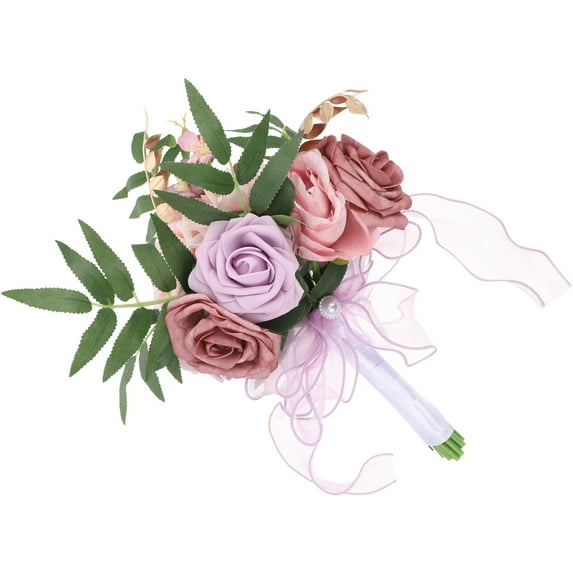 OUNONA 17.5 Inch Assorted Color Artificial Bridal Bouquet for Wedding Decor, Silk Cloth and Plastic Flowers