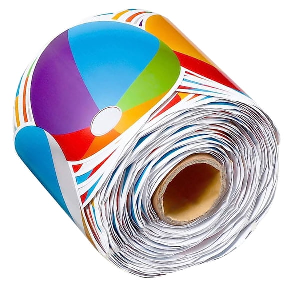 OUNONA Colorful Assorted Beach Party Stickers, 21 Meters Decorative Coated Paper Border Trim for Events