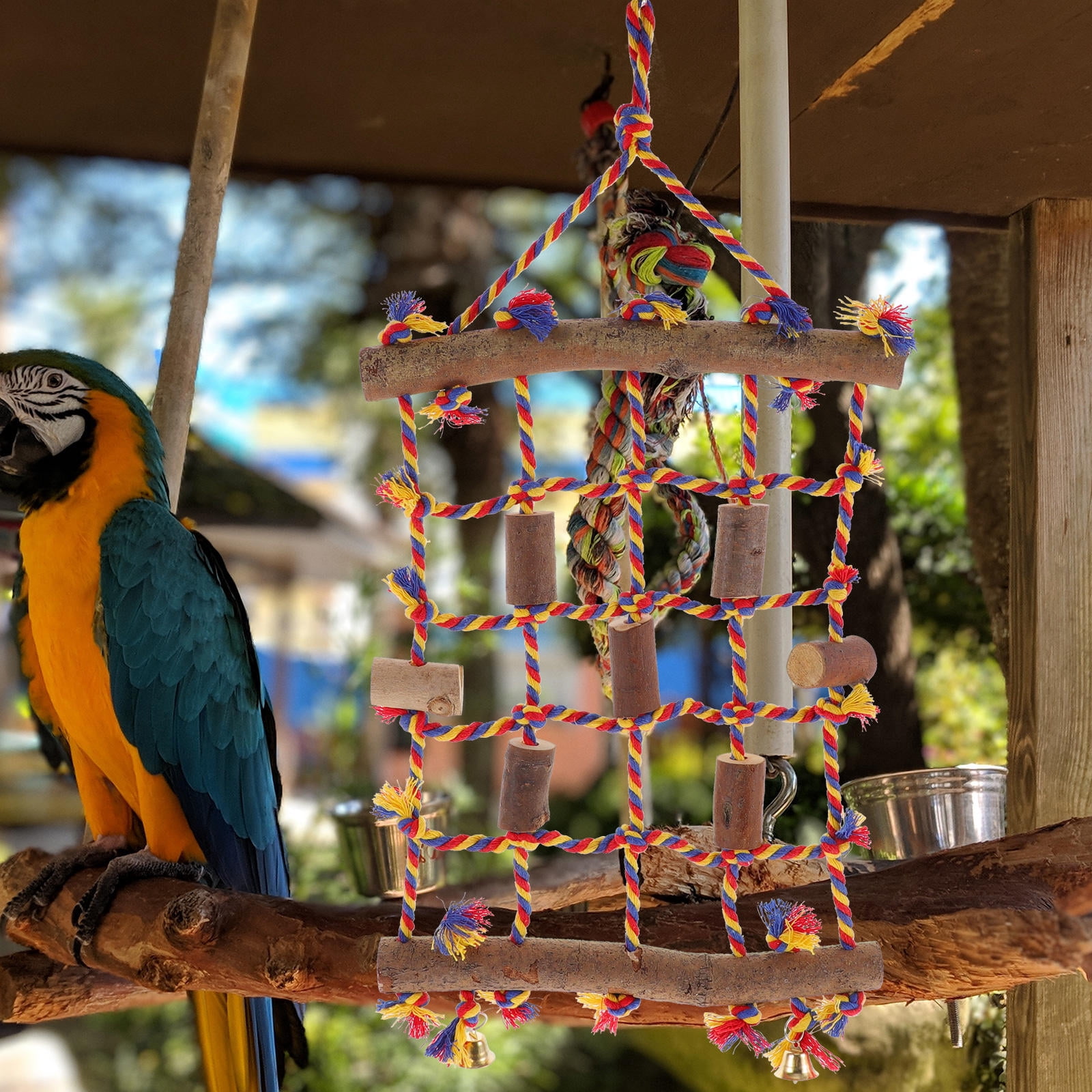 View of OUNONA Assorted Color Cotton Rope Climbing Net for Parrots and Birds ...