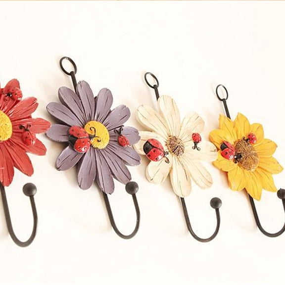 OUNONA Assorted Color Resin Flower Hook for Hanging Coats Hats and Bags Decorative 2pcs