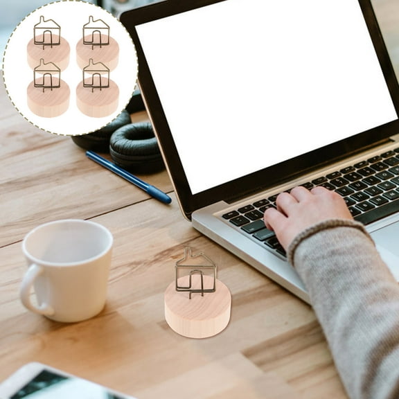 OUNONA Assorted Color Wooden Memo Holder Clips for Decoration Sturdy and Lightweight 4pcs Set