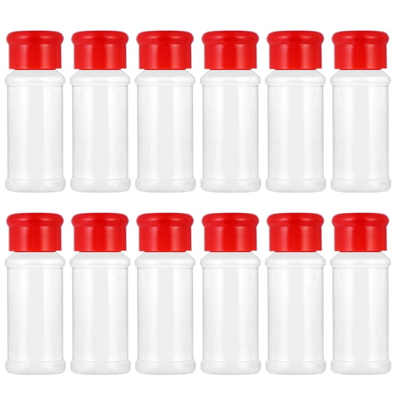 OUNONA BESTONZON 12PCS Plastic Spice Salt Pepper Shakers Seasoning Jar Can Barbecue Condiment Jar Bottles Cruet Container Red