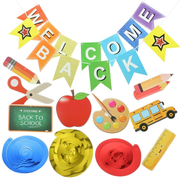OUNONA Back to School Themed Party Decorations Homeschool Banner Flowers Garland for Colorful