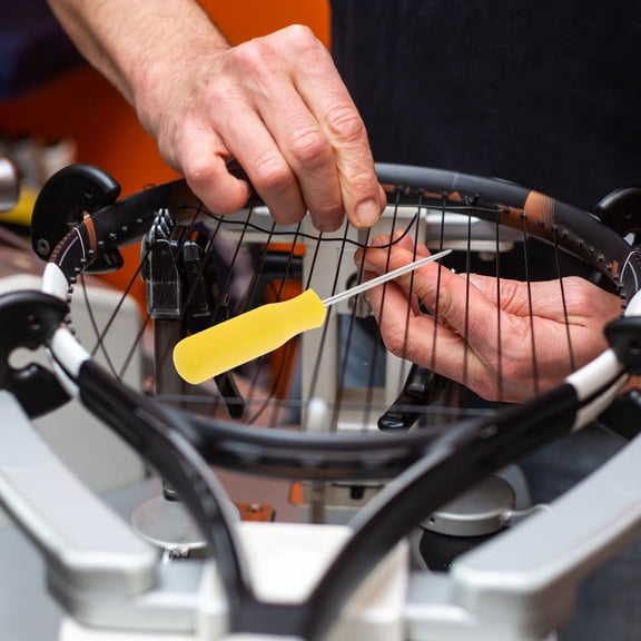 OUNONA Badminton and Tennis Racket Stringing Tool with Hook Design for Easy Sewing Use Yellow Plastic Handle Metal Hook