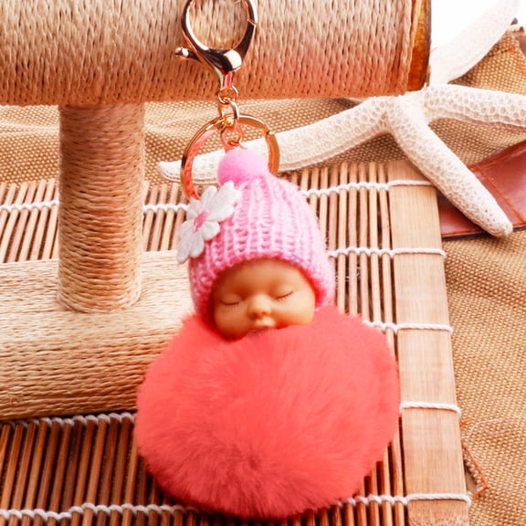 OUNONA Pompom Keychain Plush Ball Keychain Decoration for Key Ring 1Pack