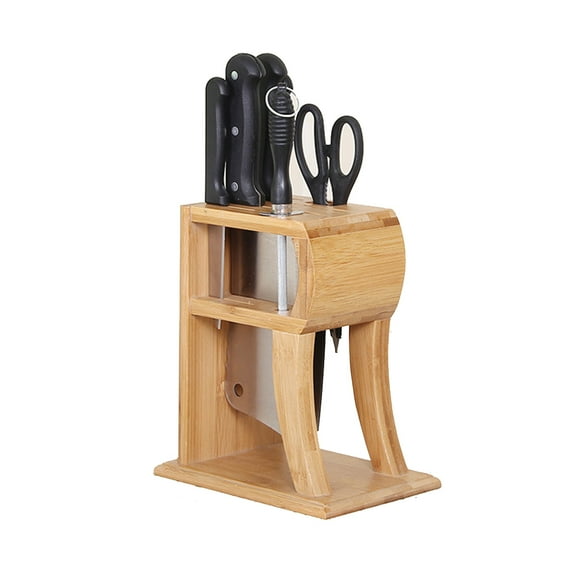 OUNONA Bamboo Knife block with 6 Slots for Kitchen Use and Ventilated Light Brown 6 Slots