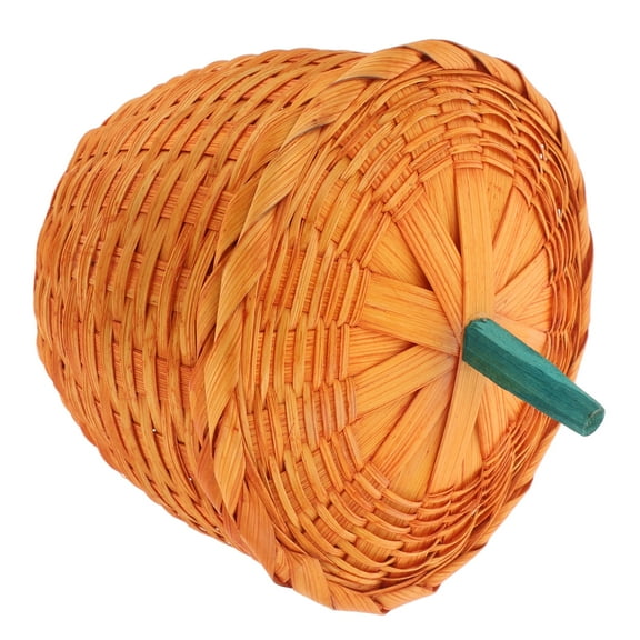 OUNONA Bamboo Pumpkin Basket Playful Pumpkin Shape Child 15.00X14.00X14.00CM Orange