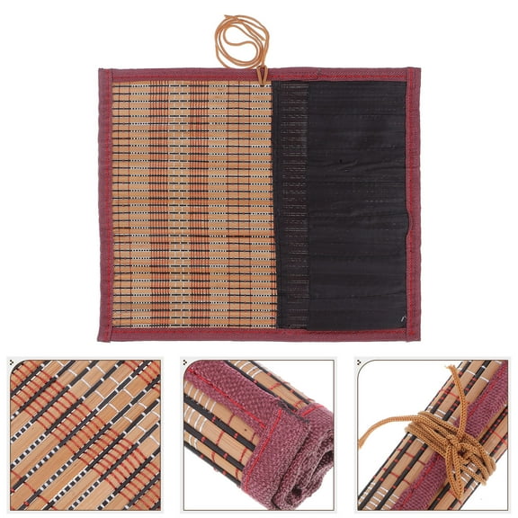 OUNONA Bamboo Rollup Brush Holder for Artists Chinese Canvas Paint Brush Case for Watercolor and Oil Brushes Portable Art Tool Organizer