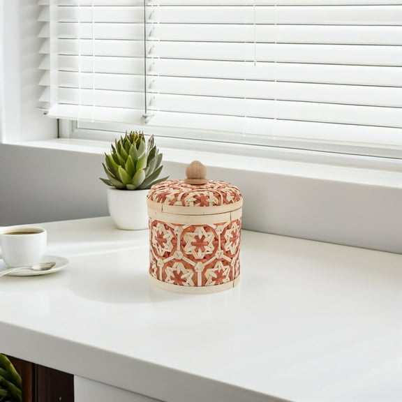 Tineasur Compact Bamboo Tea Container Red Lidded for Home Organization