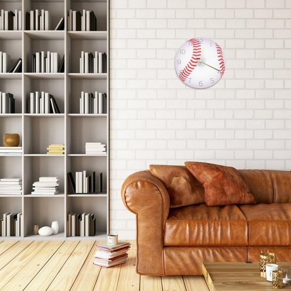 OUNONA Baseball Design Wall Clock with Mute Movement and Big Numerals for Home Decor Multi Color 12 Inch