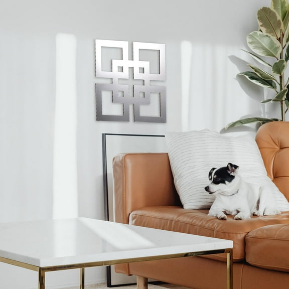 OUNONA Basswood Wall Decor with Hollowed Design and Silver Mirror Finish for Modern Home Decoration 6x6 inches