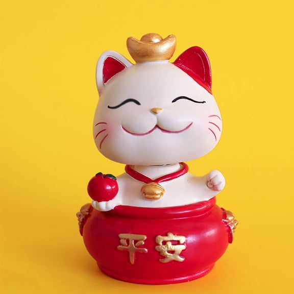 OUNONA Resin Cat Statue Ornament with Swinging Arm for Charming Home Accent