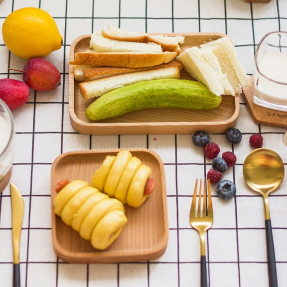 OUNONA Beechwood Japanese Style Tray Natural Food Serving Mini Square Dessert Plate Small Fruit Breakfast Tray Snack Saucer for Home Hotel
