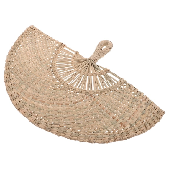 OUNONA Beige Handmade Woven Wall Fan Decor, Rustic Boho Style Natural Straw Material, Perfect Home Display
