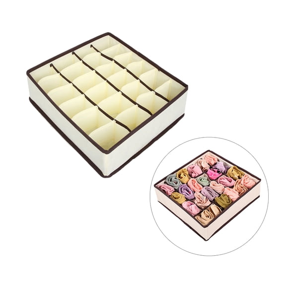 OUNONA Beige NonWoven Fabric Sock and Underwear Storage Box with 24 Compartments for Organizing Small Items