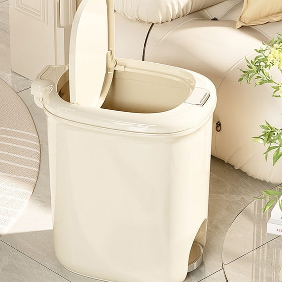 OUNONA Beige Plastic Pedal Waste Container for Home Use Easy Clean Large Opening Trash Can 11.8x10.2x20.5 Inches