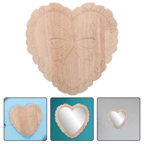 OUNONA Beige Rustic Wood Mirror Frame with Distinctive Carved Embellishments for Wall Display