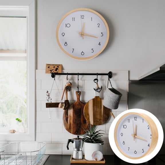 DRAFIDEEP 1Pc Decorative Beige Wall Clock Wooden Round Design for Household Hanging