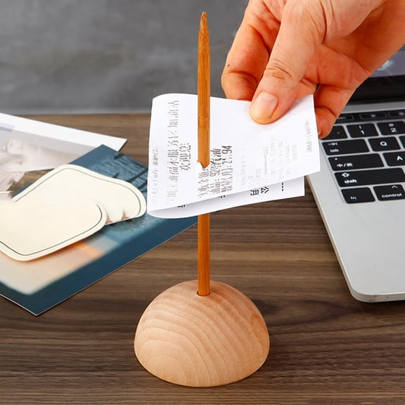 OUNONA Beige Wood Paper Spike Note Holder for Home Elegant Design Easy to Clean Efficient Organization