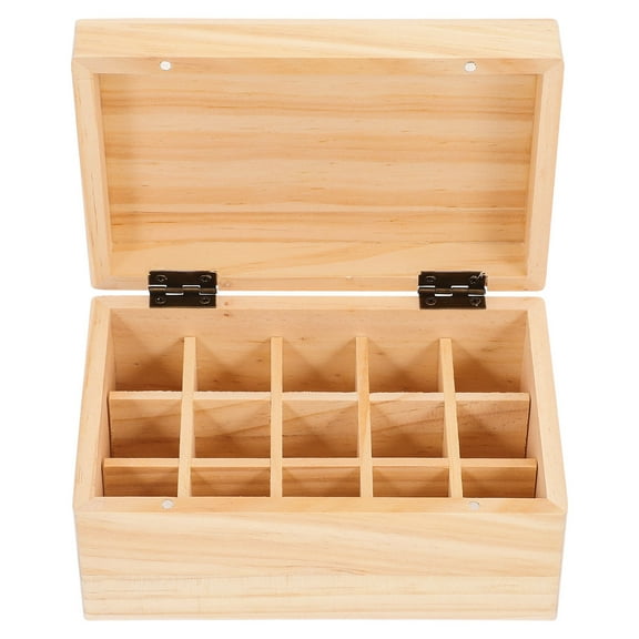 OUNONA Beige Wooden Essential Oil Storage Box for Home Organization Flat Bottom Design 12 Bottle Capacity