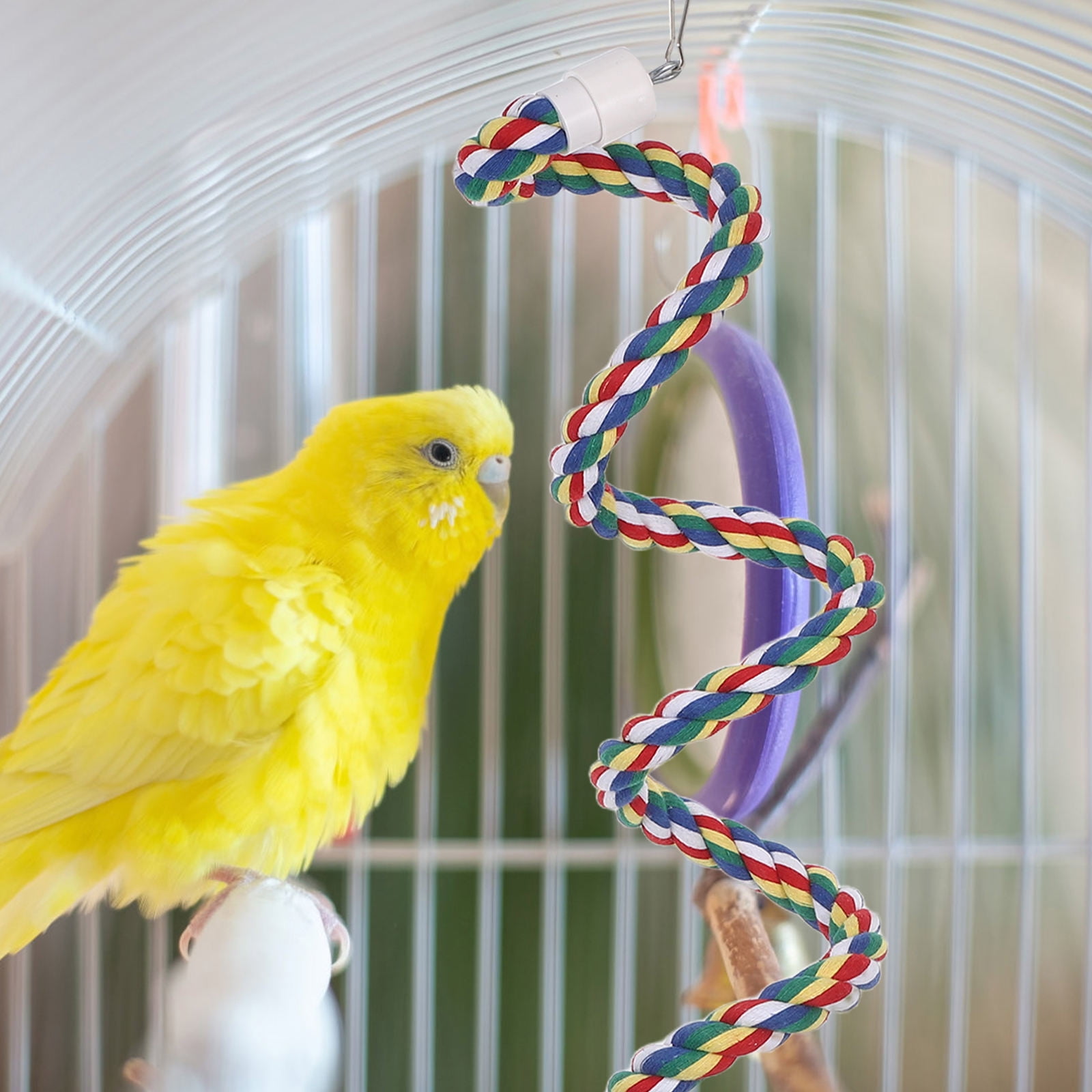 View of OUNONA Cotton Rope Parrot Perch Multi-Color Spiral Stand for Decoration ...