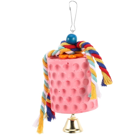 OUNONA Bird Grinding Beak Stone With Bell Mineral Block Trimming Teeth Chewing Toys For Chinchilla Bunny Budgie Cockatiel Parakeet Parrot