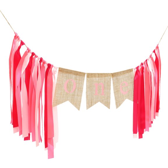 OUNONA Pink 1st Birthday Banner Paper Decorative Hanging Party Decoration for Indoor Outdoor