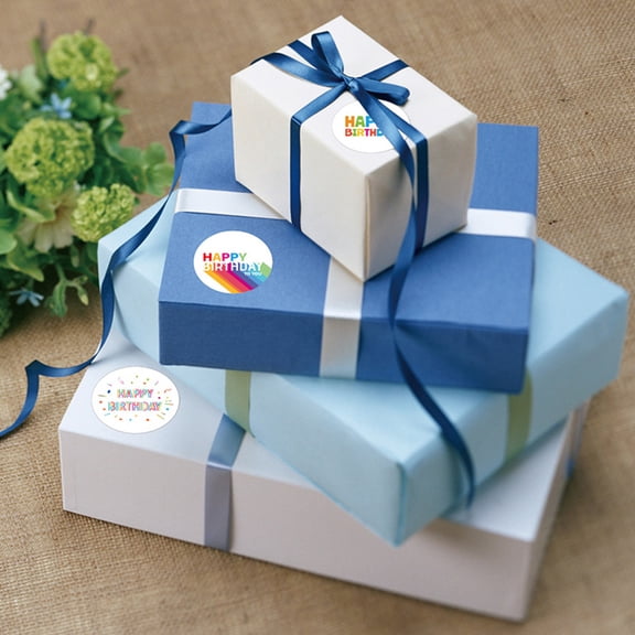 OUNONA Birthday Label Stickers with Strong Adhesive for Candy, Bread, Biscuit Bag Sealing and Party Favor Decoration