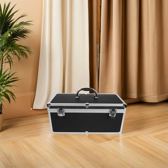 OUNONA Black Aluminum Alloy Briefcase for Audio Equipment Storage and Transport with Shock Absorbing Hard Shell