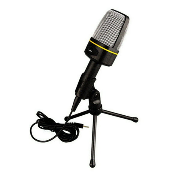 OUNONA Black Desktop Microphone with Tripod for PC and Laptop Recording and Karaoke Singing, Plastic, 3.5mm Plug, Compact Size