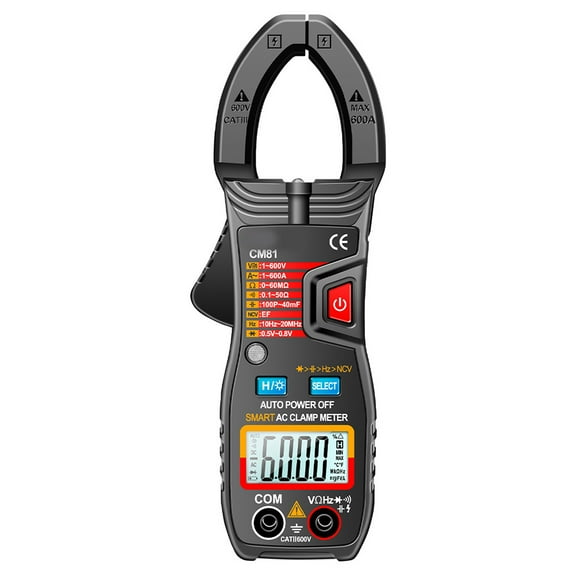 OUNONA Black Digital Clamp Multimeter for Precise Voltage Current Resistance Measurement with Screen Light