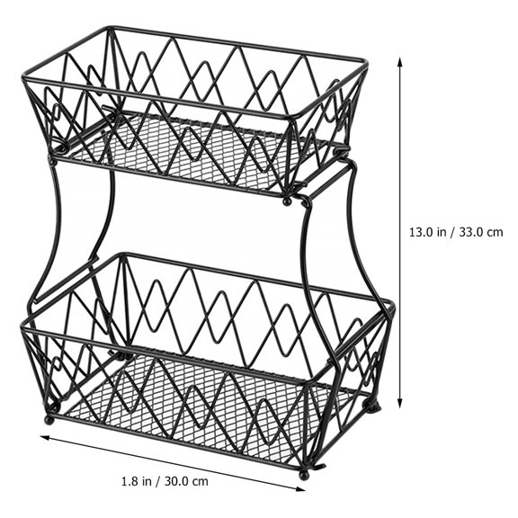 OUNONA Black Double Tier Fruit Basket with Stable Non Slip Base for Fruits and Vegetables