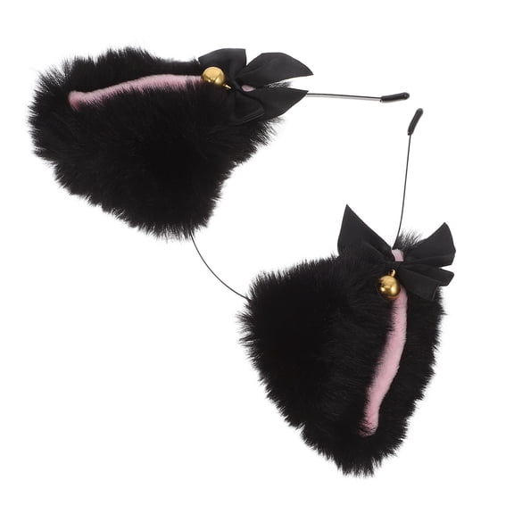 OUNONA Black Faux Ears Headband with Bells, Women's Costume Hair Hoop for Party, Cosplay, Dress Up Decoration