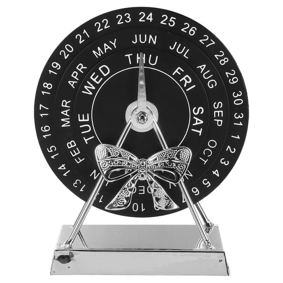 OUNONA Vintage Metal Perpetual Desk Calendar, Round Rotatable, Home Office