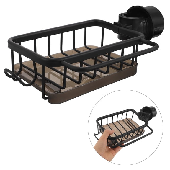 OUNONA Over Faucet Kitchen Sink Storage Rack Black with Dish Soap Dispenser and Hanging Rod