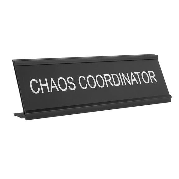 OUNONA Black Metal Chaos Coordinator Desk Sign, Sturdy L-Shape, for Office Decor