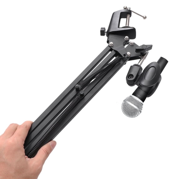 OUNONA Black Microphone Boom Arm Stand with Double Braced Arms for Podcasting, Studio Recording, and Broadcasting