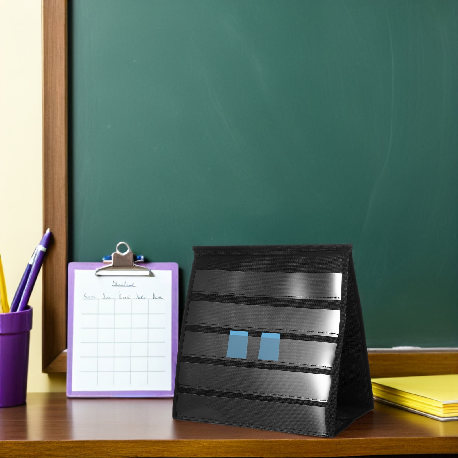 OUNONA Black Foldable Vertical Card Display Rack for Desktop, Space-Saving Organizer for Efficient Office and Home Use
