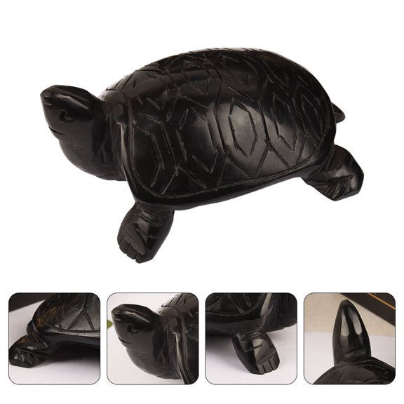 OUNONA Black Obsidian Turtle Figurine for Decoration Small and Compact Desktop Decor 4.7 Inches