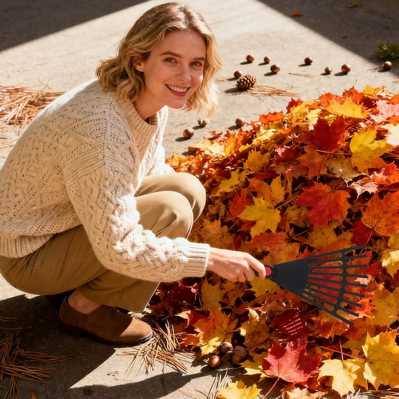 OUNONA Black Plastic Garden Rake with Comfortable Handle for Leaf Removing and Flower Bed Use 10.5 Inch