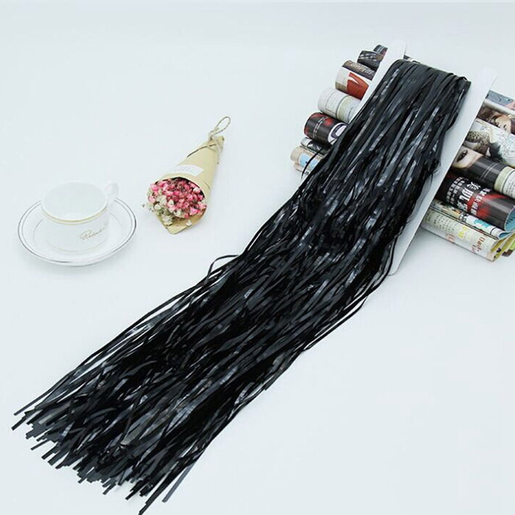 OUNONA Black Plastic Rain Curtain for Party Decoration Thickened Tassel Table Skirt Creates Amazing Atmosphere 3 Pieces